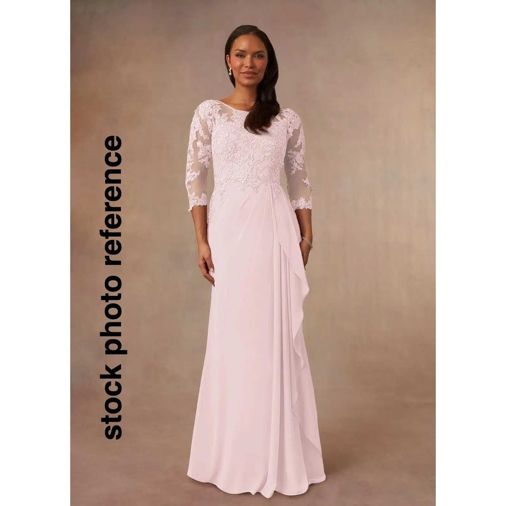 Azazie Calanthe Dress Blushing Pink A line Scoop Chiffon Wedding Dress NWT 2